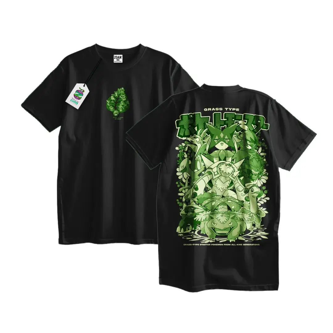 Polera Iniciales Tipo Planta: Evoluciones (Monocromático) - Pokémon