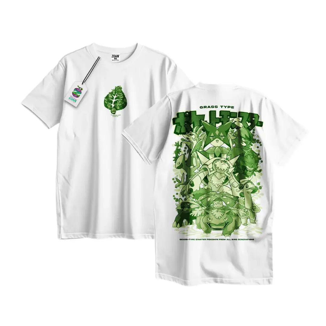 Polera Iniciales Tipo Planta: Evoluciones (Monocromático) - Pokémon