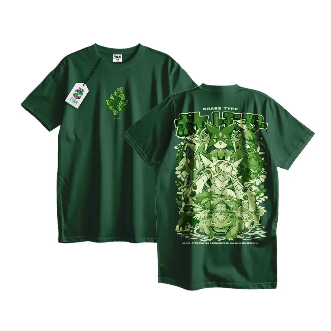 Polera Iniciales Tipo Planta: Evoluciones (Monocromático) - Pokémon