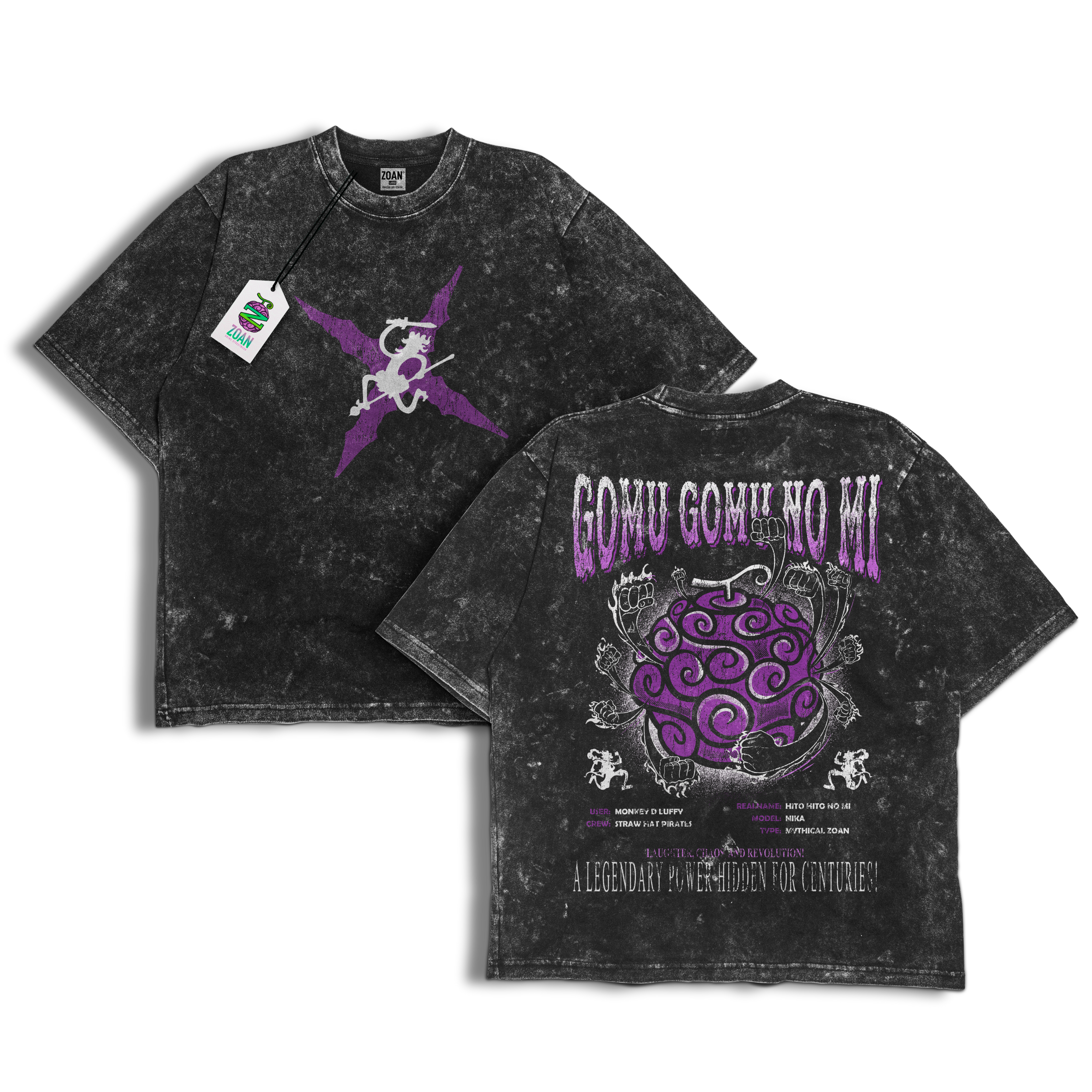 Polera Acid Wash Devil Fruit: Gomu Gomu No Mi - One Piece