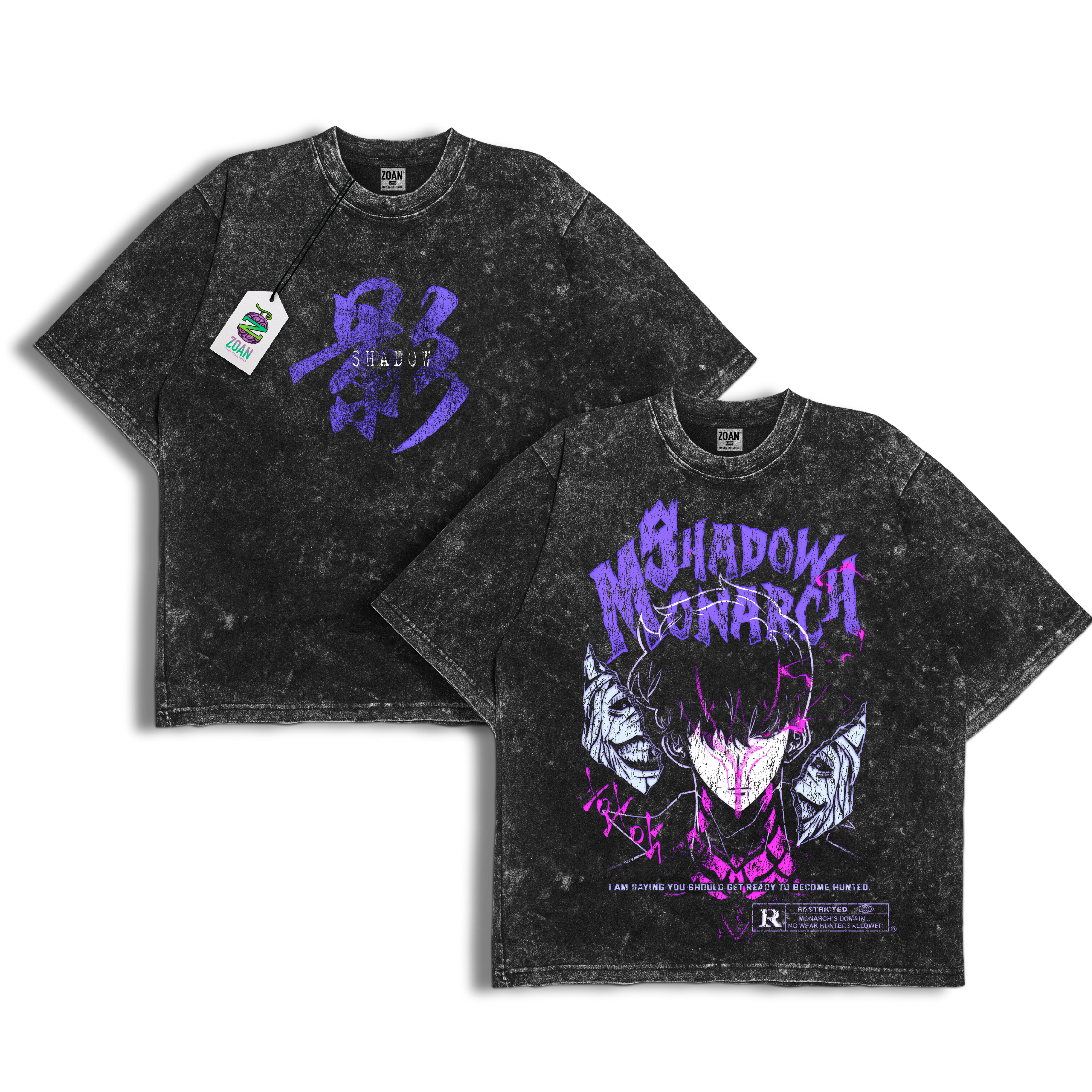 Polera Acid Wash Shadow Monarch - Solo Leveling