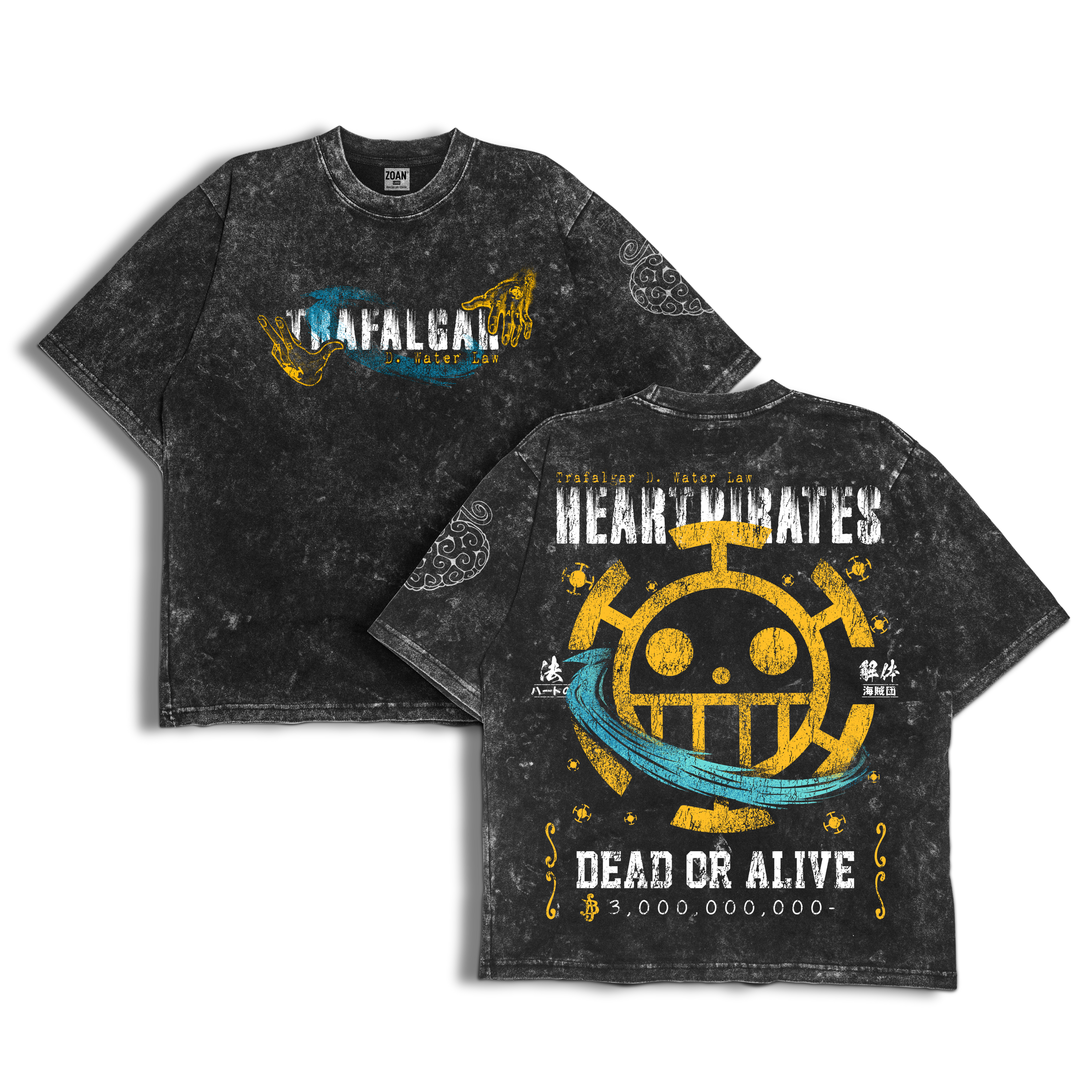 Polera Acid Wash Law Inspo: Heart Pirates Wanted - One Piece