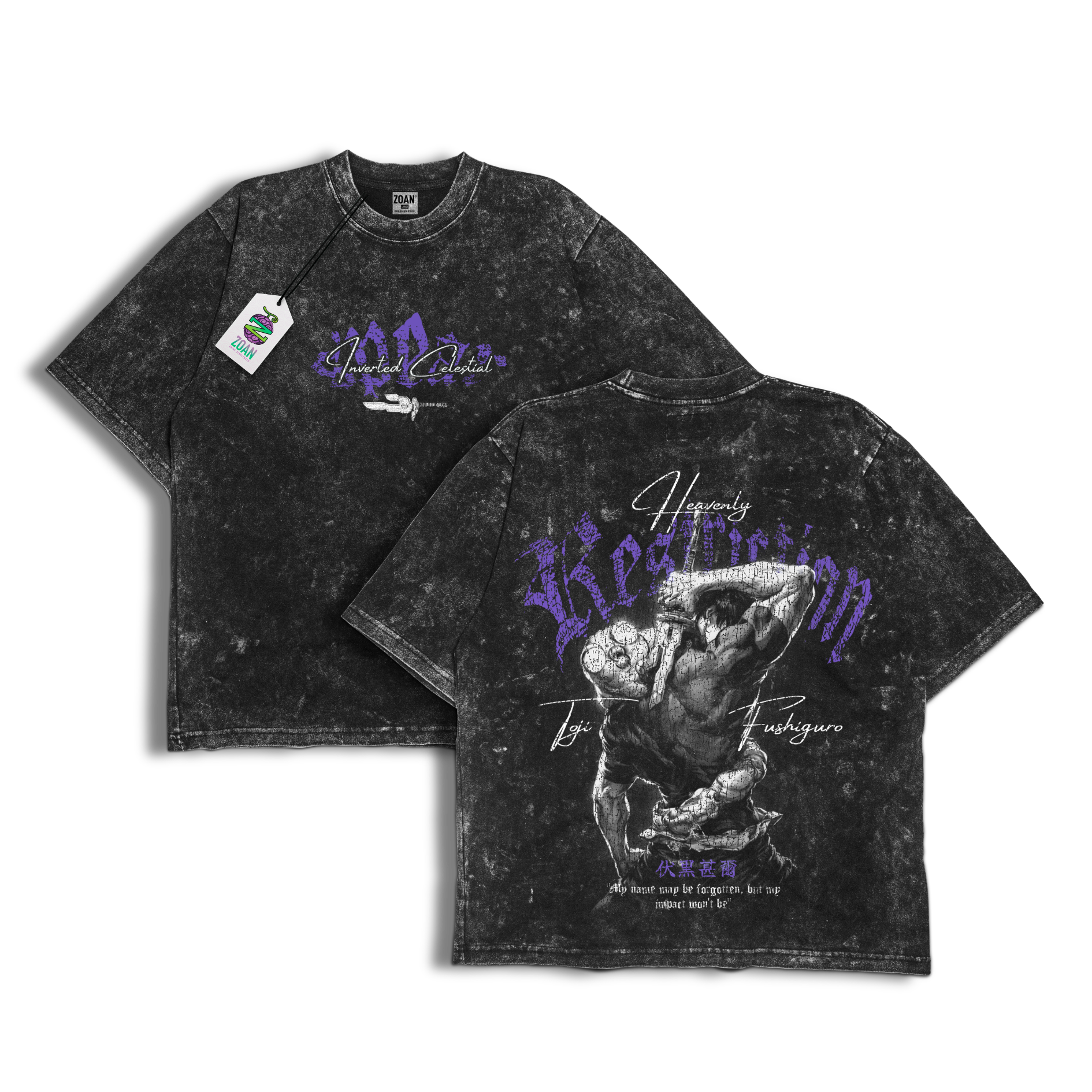 Polera Acid Wash Toji Fushiguro : Zero Cursed Energy - Jujutsu Kaisen