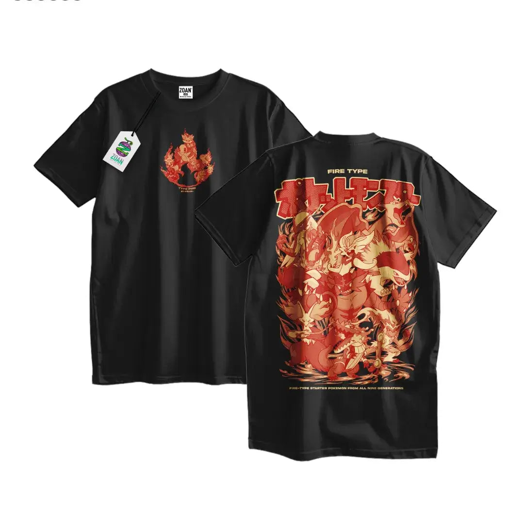 Polera Iniciales Tipo Fuego: Evoluciones (Monocromático) - Pokémon