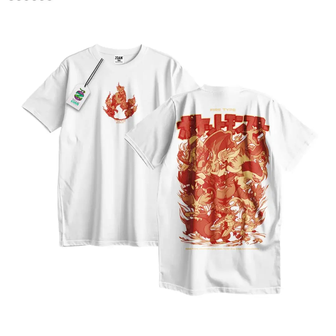 Polera Iniciales Tipo Fuego: Evoluciones (Monocromático) - Pokémon