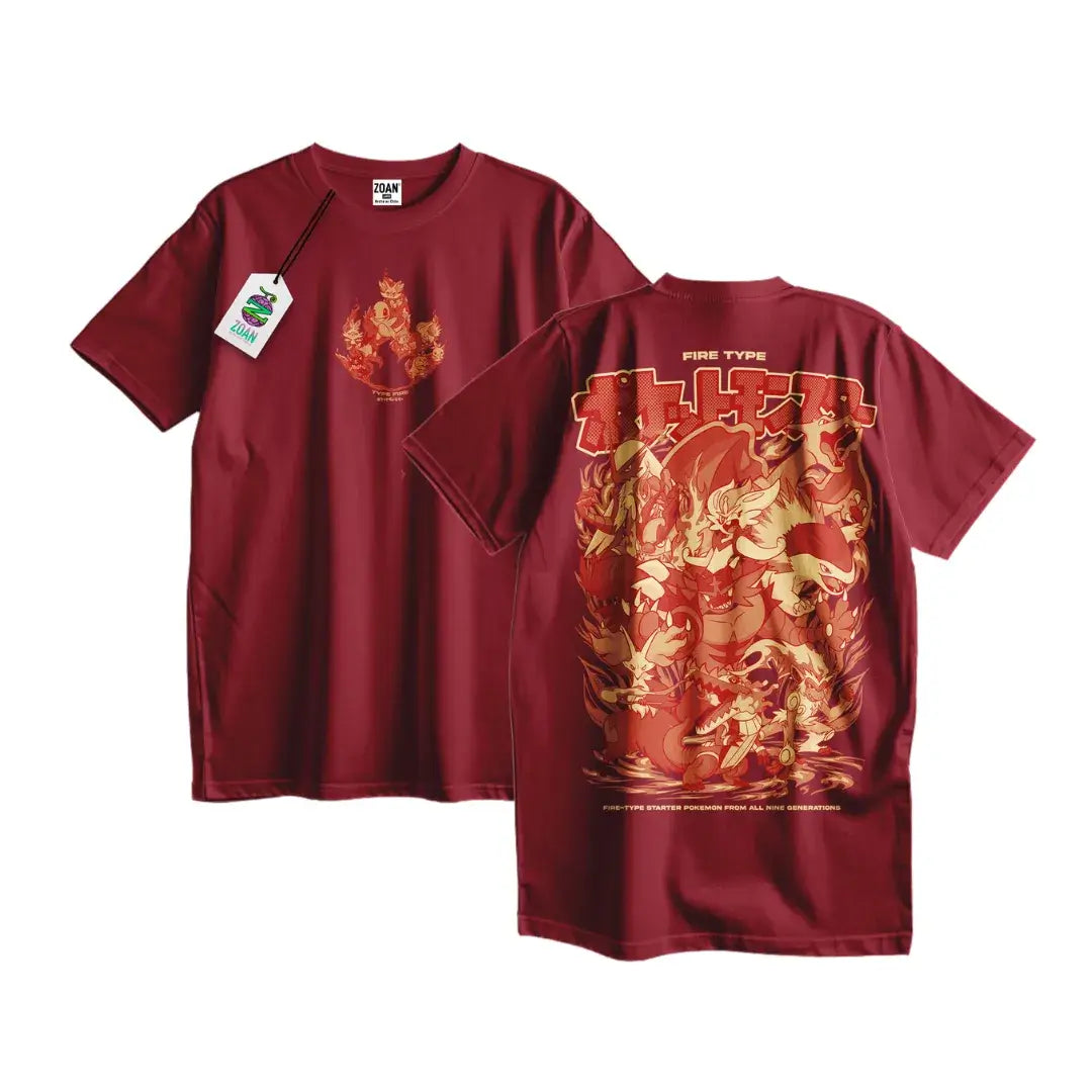 Polera Iniciales Tipo Fuego: Evoluciones (Monocromático) - Pokémon