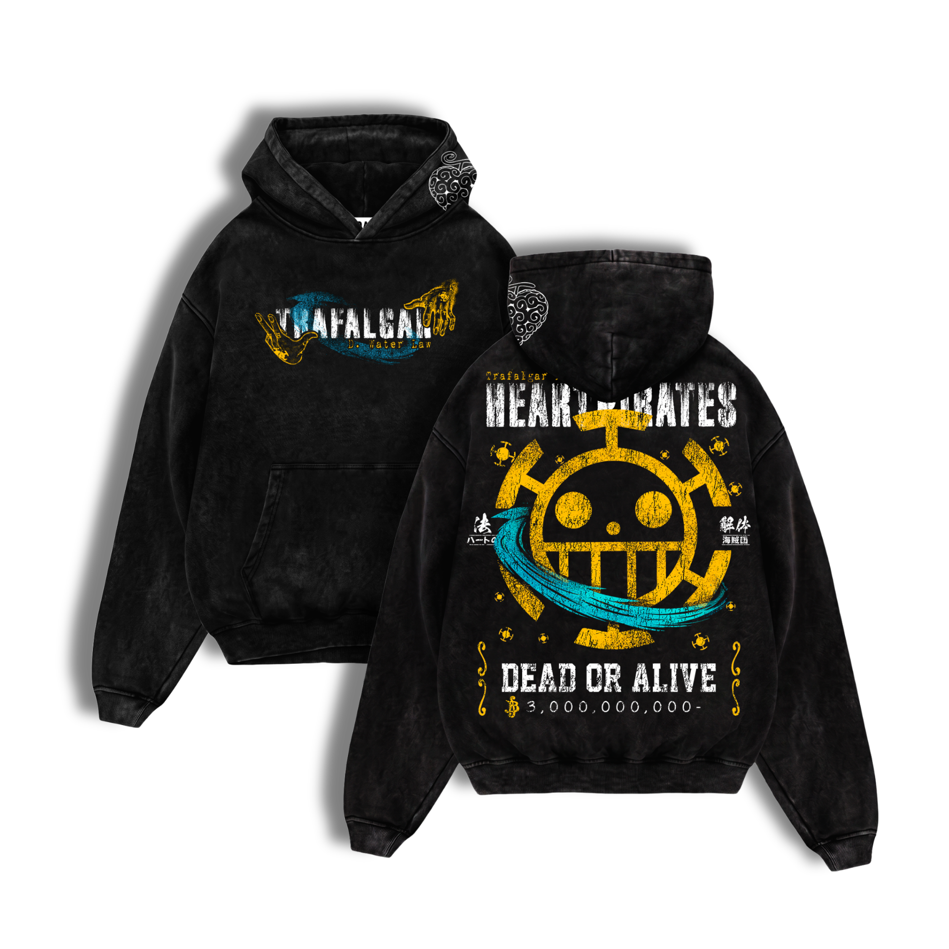 Polerón Acid Wash Law Inspo: Heart Pirates Wanted - One Piece