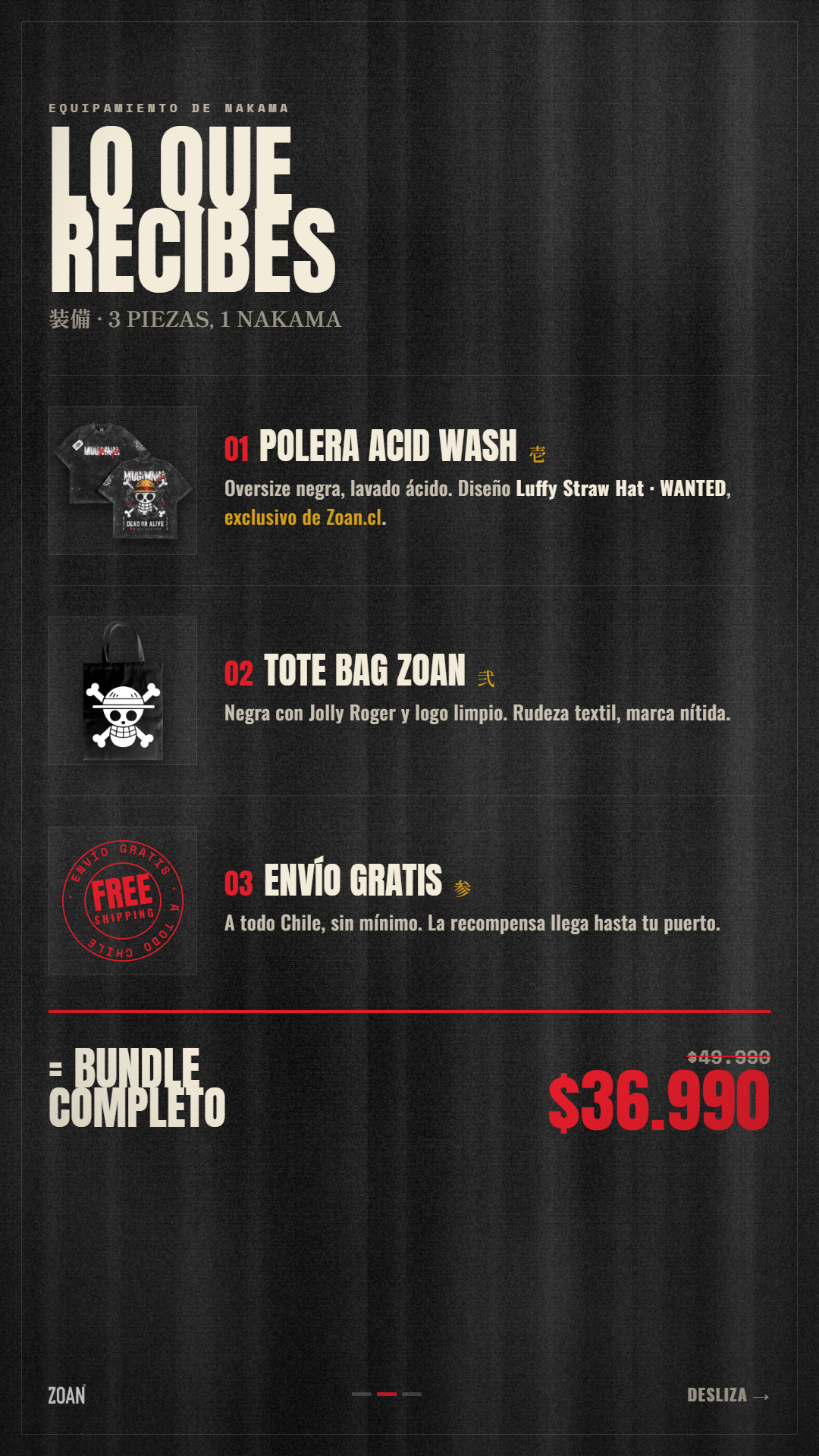 Bundle 001 - Dead Or Alive: Polera Acid Wash Luffy Straw Hat + Tote Bag Mugiwaras + Envío Gratis Todo Chile