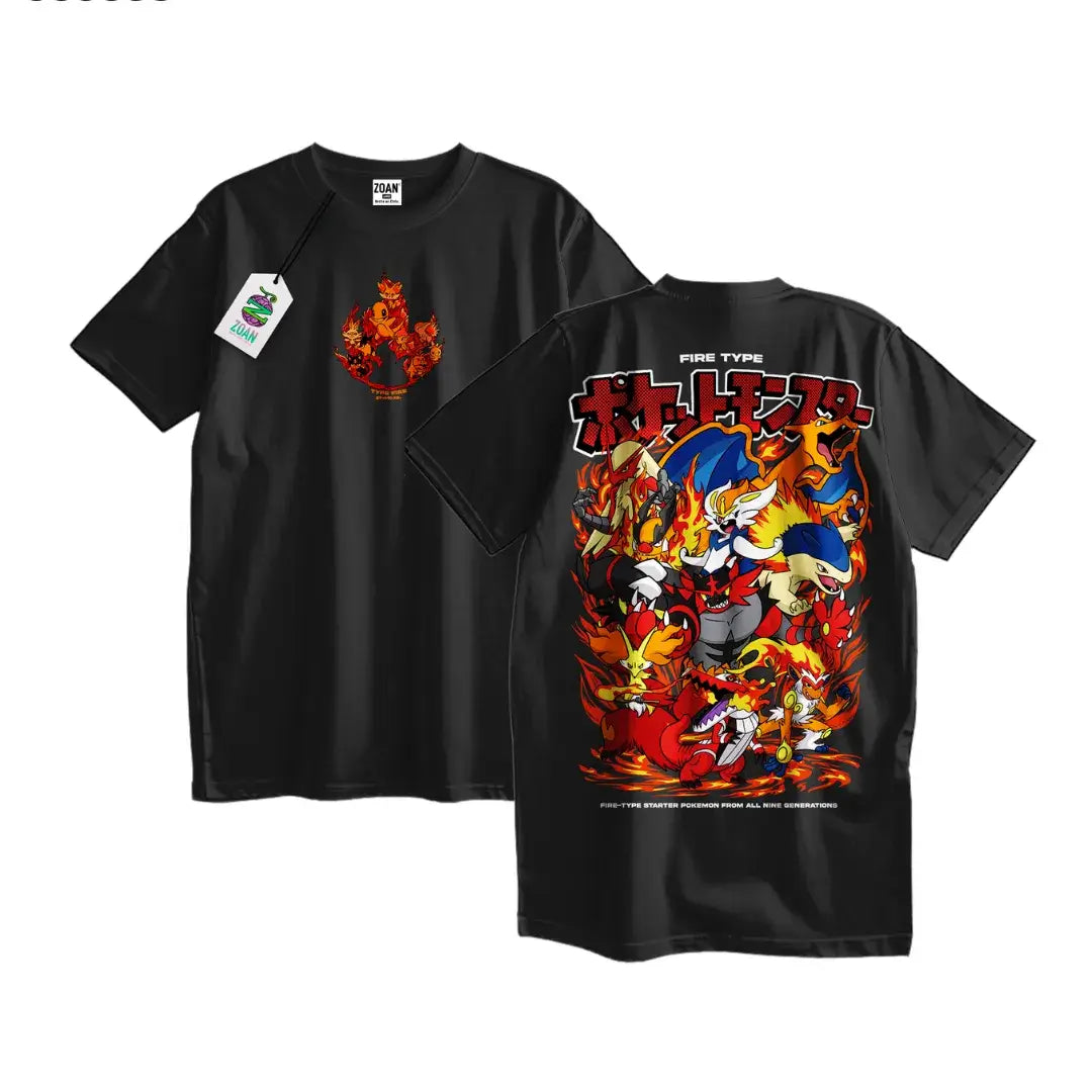 Polera Iniciales Tipo Fuego: Evoluciones (Full Color) - Pokémon