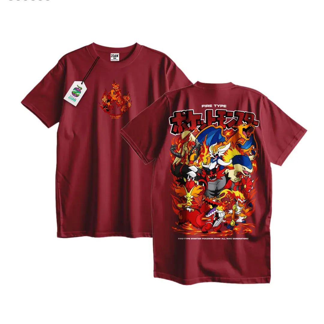 Polera Iniciales Tipo Fuego: Evoluciones (Full Color) - Pokémon