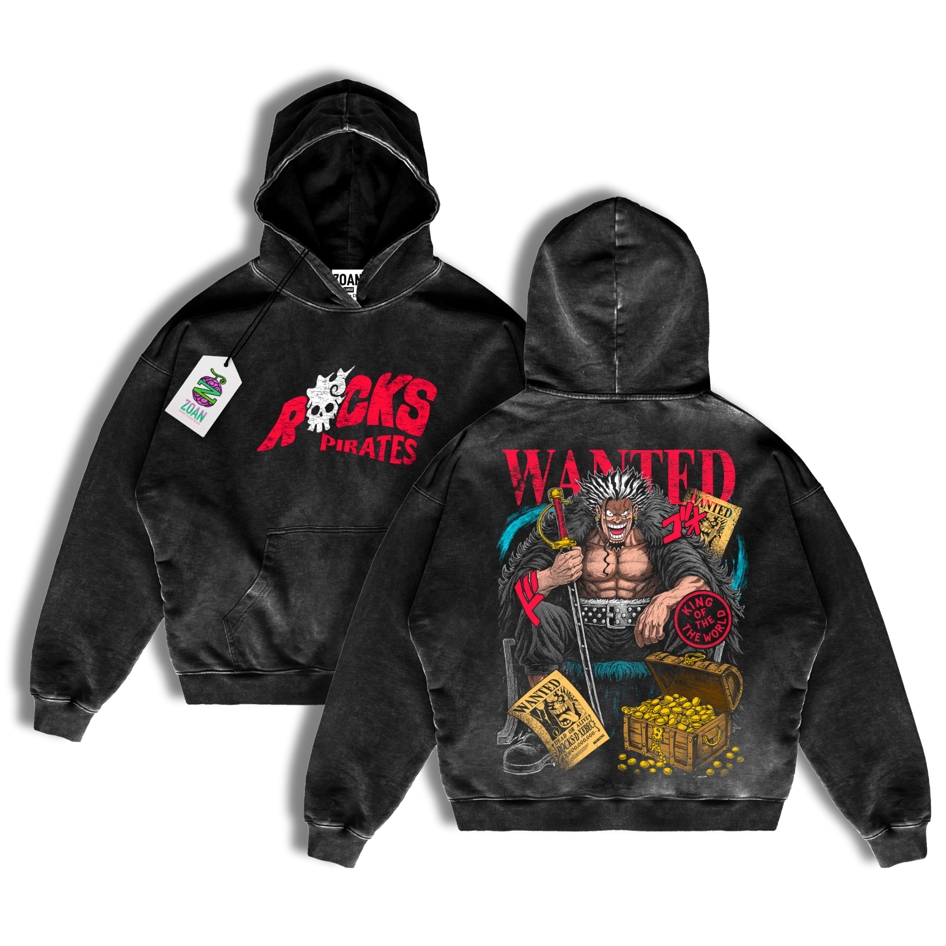 Hoodie Acid Wash Rocks D. Xebec: Captain Of Chaos - One Piece