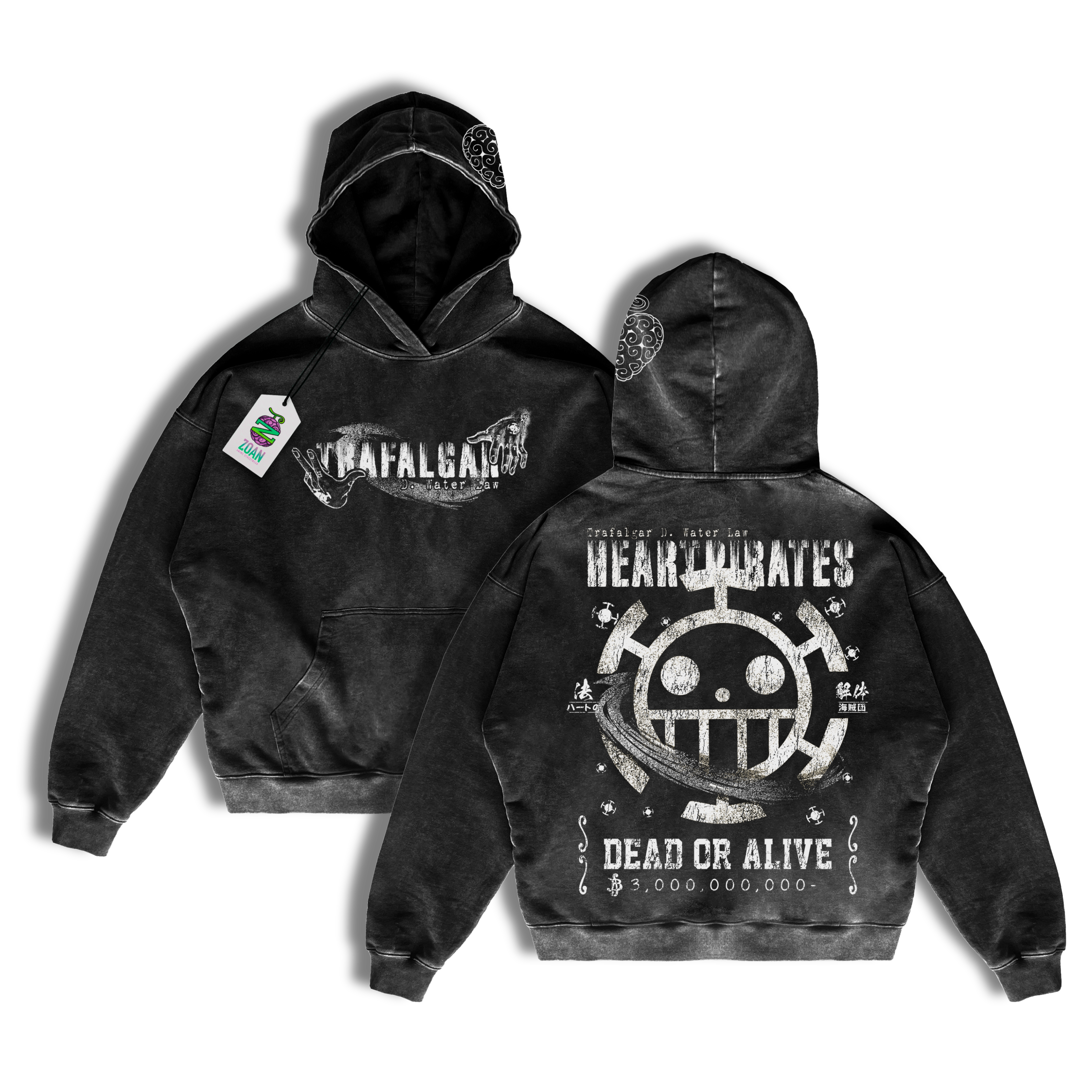 Polerón Acid Wash Law Inspo: Heart Pirates Wanted - One Piece