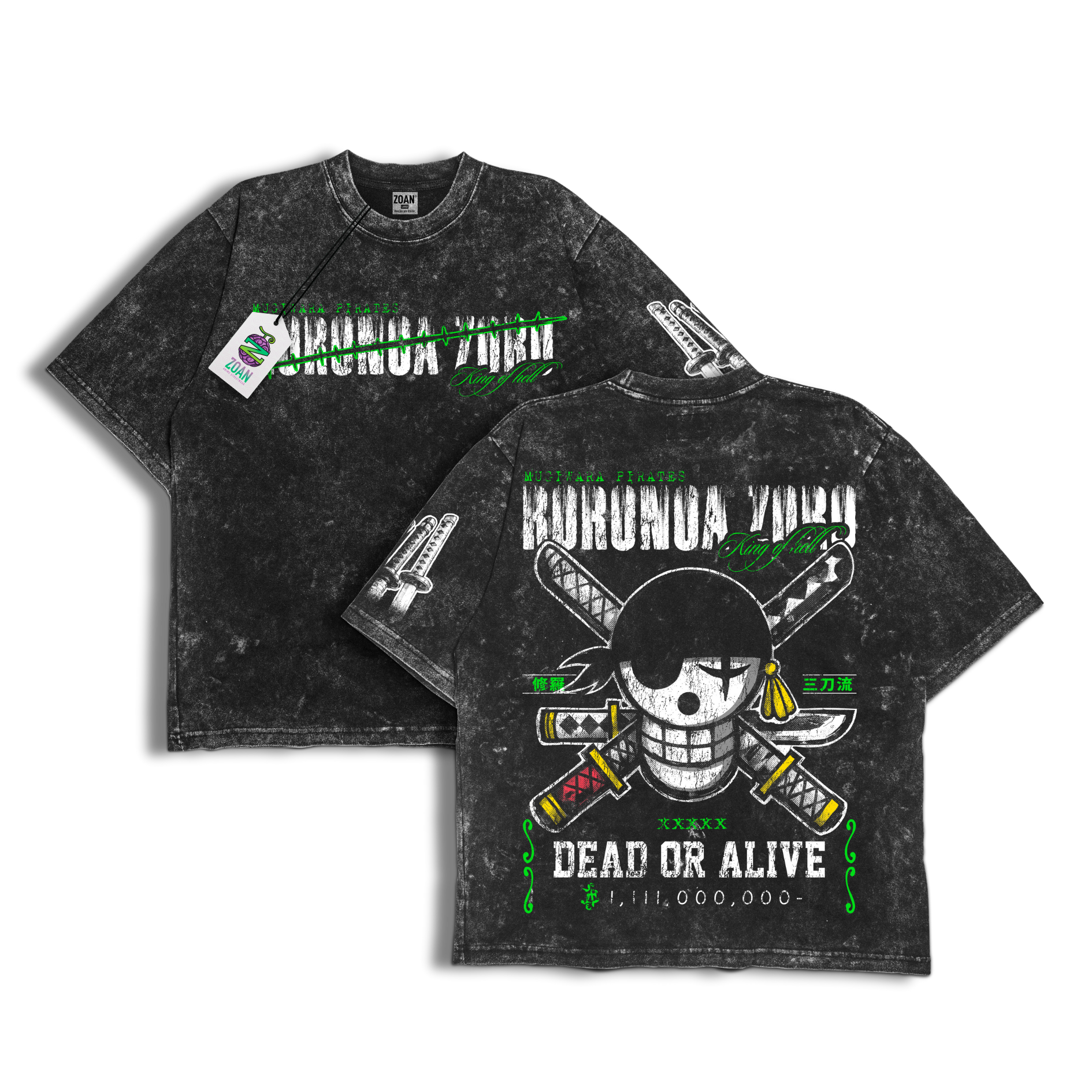 Polera Acid Wash Zoro Inspo: Path of the Swordsman - One Piece