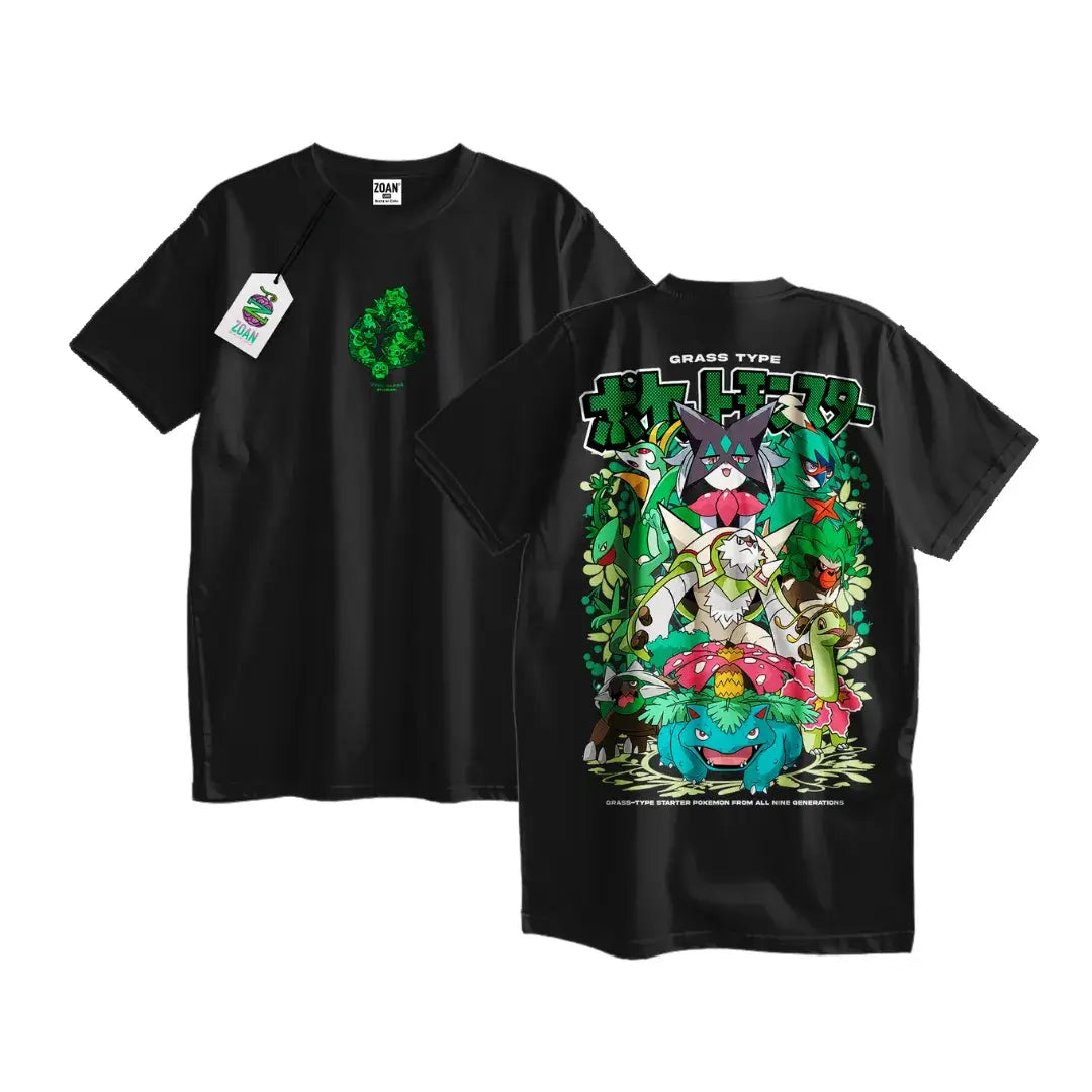 Polera Iniciales Tipo Planta: Evoluciones (Full Color) - Pokémon