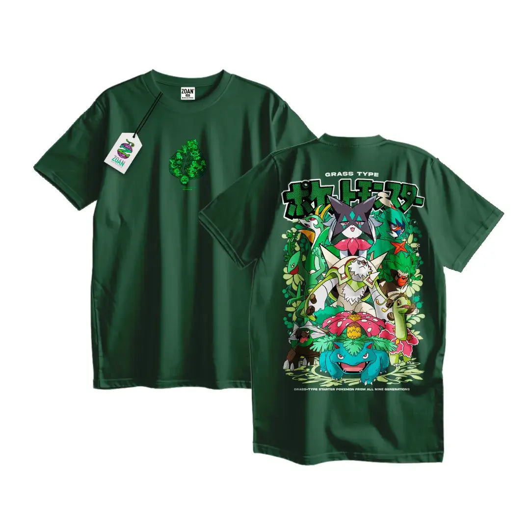 Polera Iniciales Tipo Planta: Evoluciones (Full Color) - Pokémon