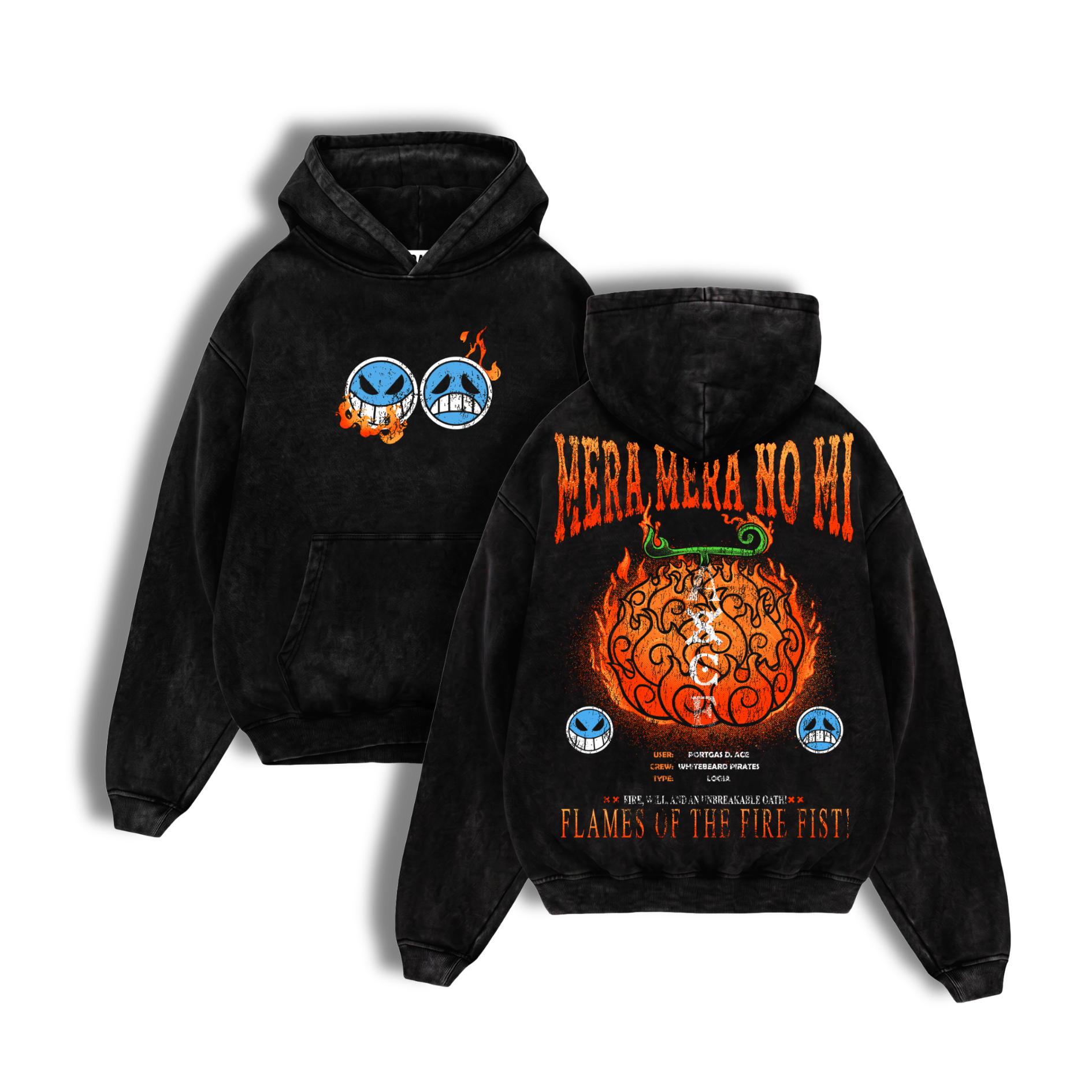 Polerón Acid Wash Devil Fruit: Mera Mera No Mi - One Piece
